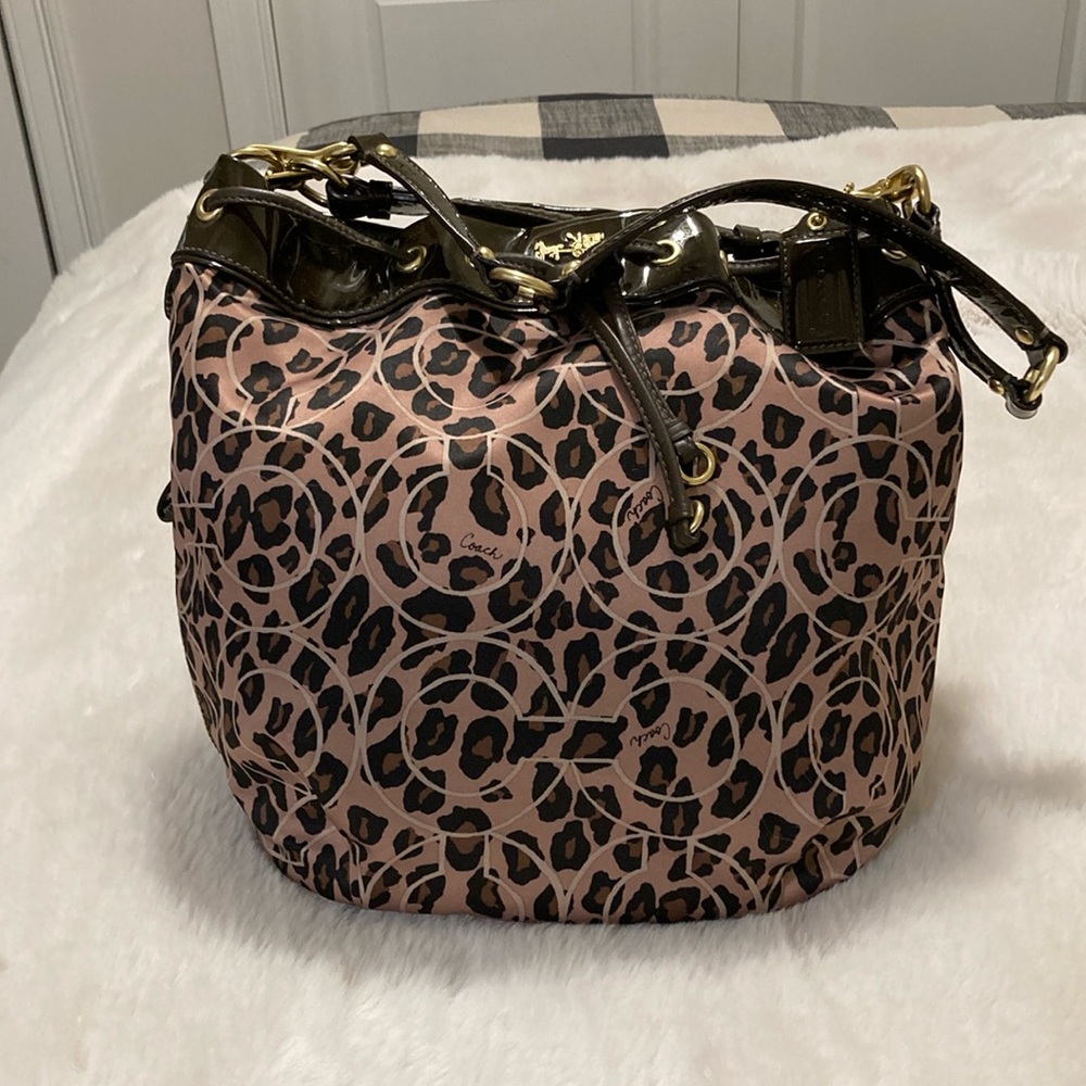 COACH Madison ocelot OP Art Marielle.bucket drawstrings bag